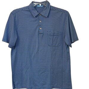 J. McLaughlin Blue Stripe Golf Polo Shirt Pima Cotton Medium Short Sleeve Collar